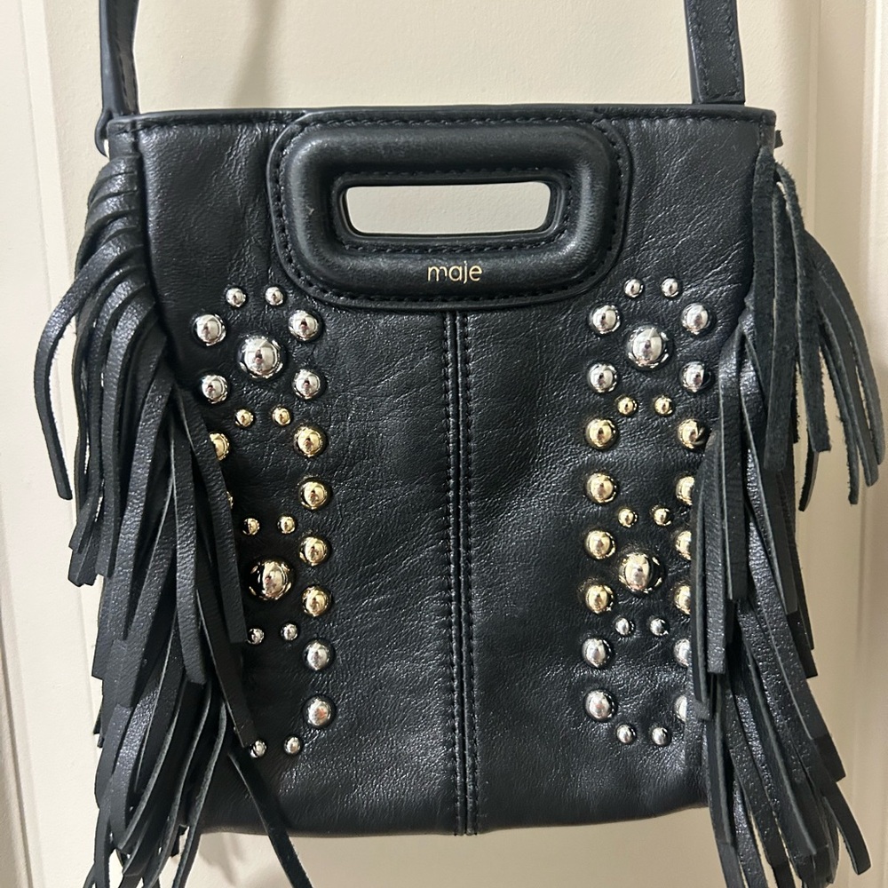 Maje Black Fringe Crossbody Bag